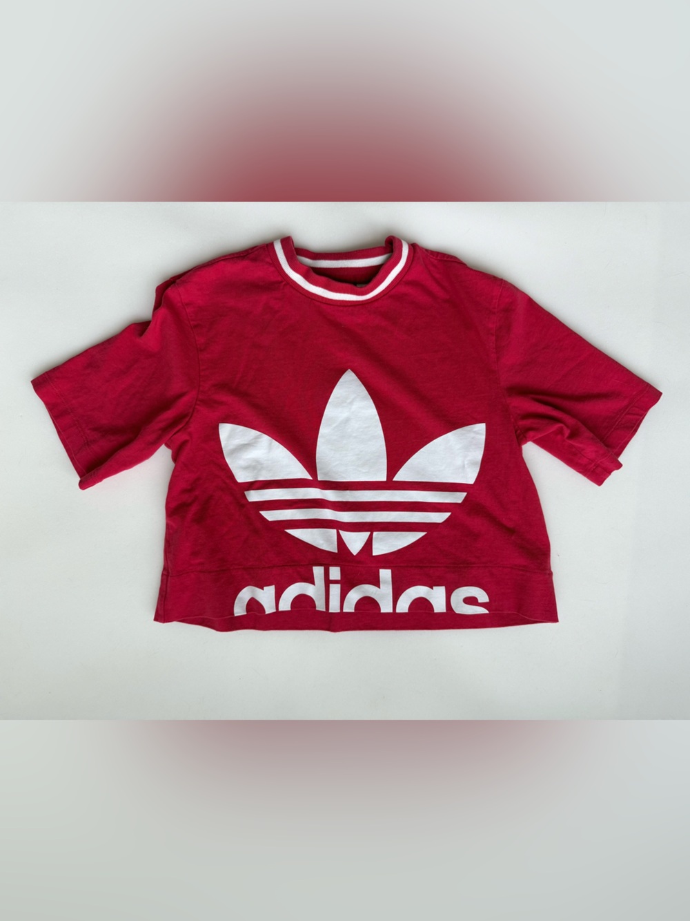 Adidas Red Crop Top Short Sleeve Shirt Women’s Size XS White Logo